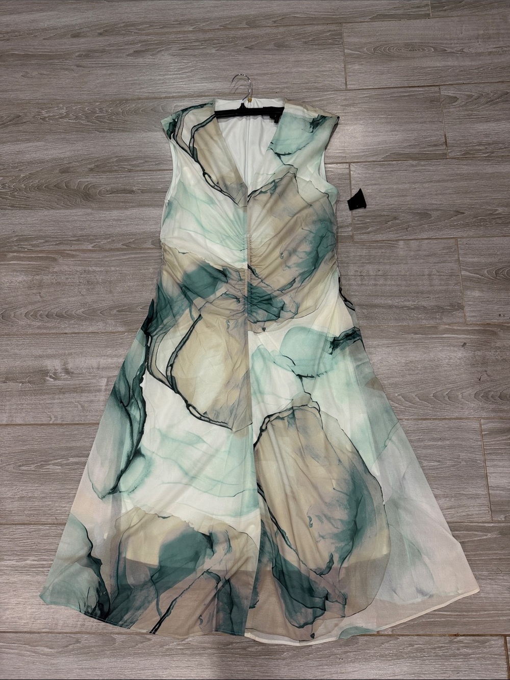 New Donna Karan Sleeveless Watercolor Print Fit & Flare Dress size L